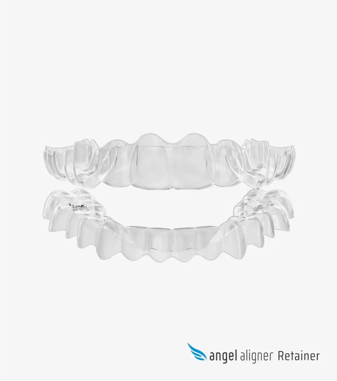 Clear dental retainer trays on white with "Angel Retainer," a blue logo, and Limestone Hills Orthodontics in Austin, TX.